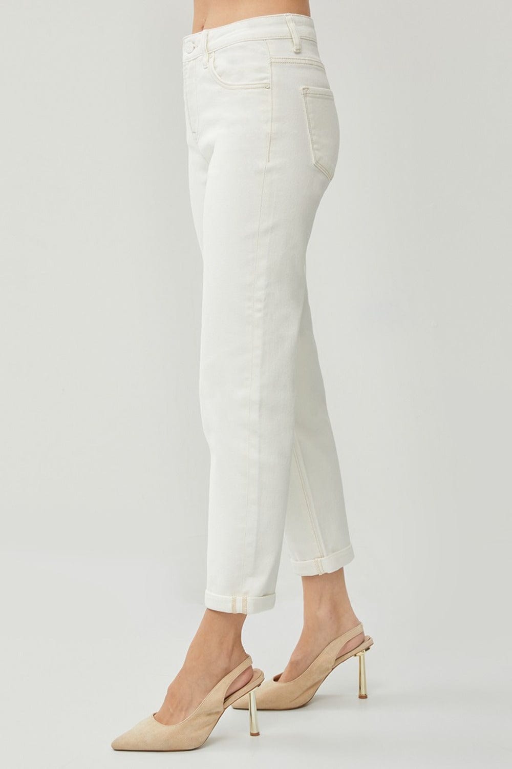 RISEN Full Size High Waist Rolled Hem Straight Jeans - Trendsi