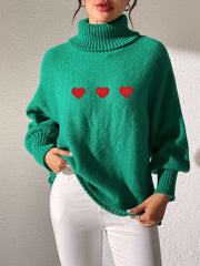 Heart Turtleneck Long Sleeve Sweater - Trendsi