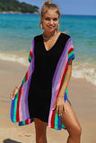 Double Take Openwork Striped Slit Knit Cover Up - Flyclothing LLC