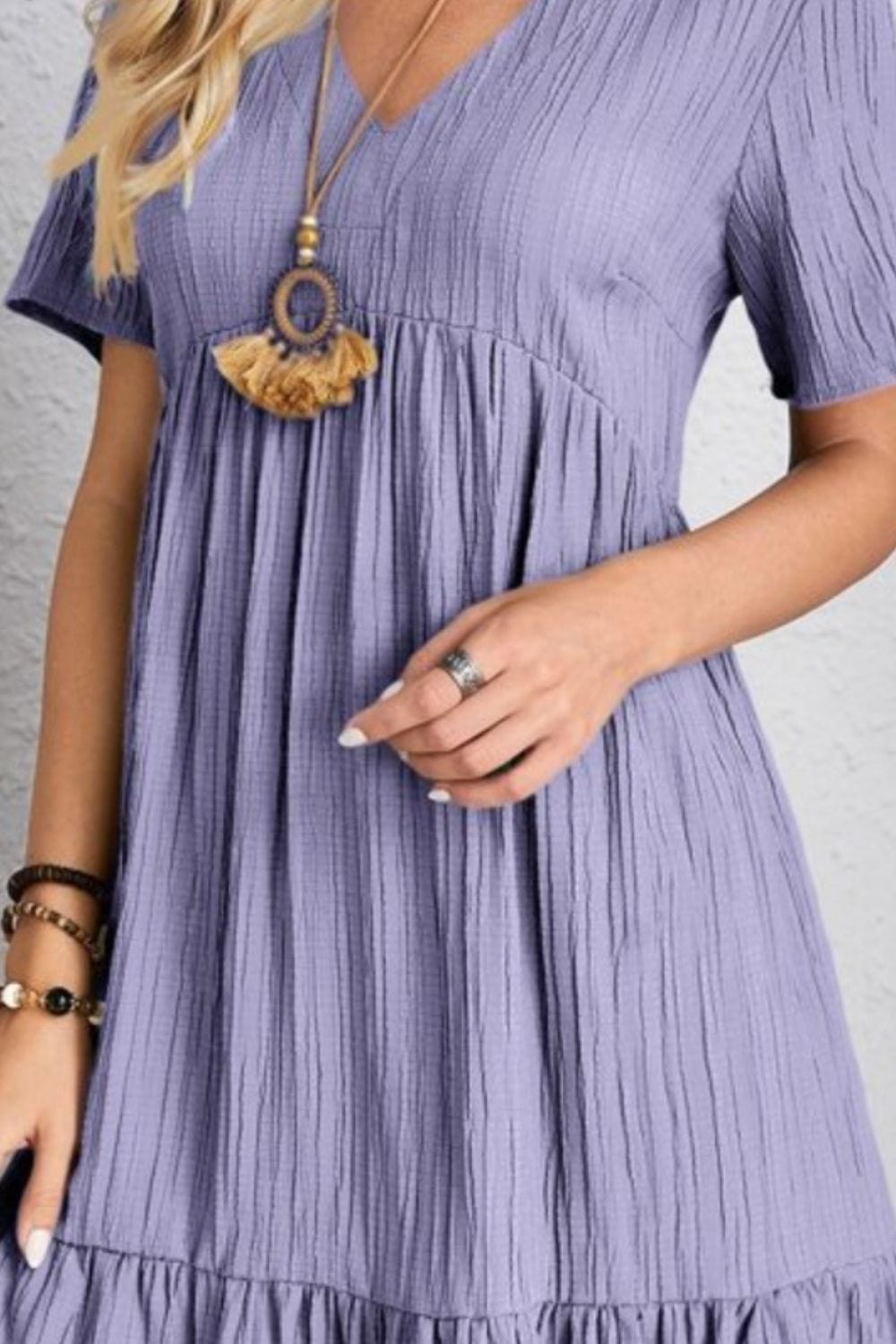 Full Size V-Neck Short Sleeve Dress - Trendsi