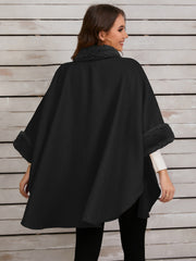 Fuzzy Trim Long Sleeve Poncho