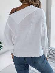 Cable-Knit One Shoulder Long Sleeve Sweater - Trendsi