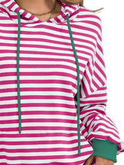 Drawstring Striped Long Sleeve Hoodie - Trendsi