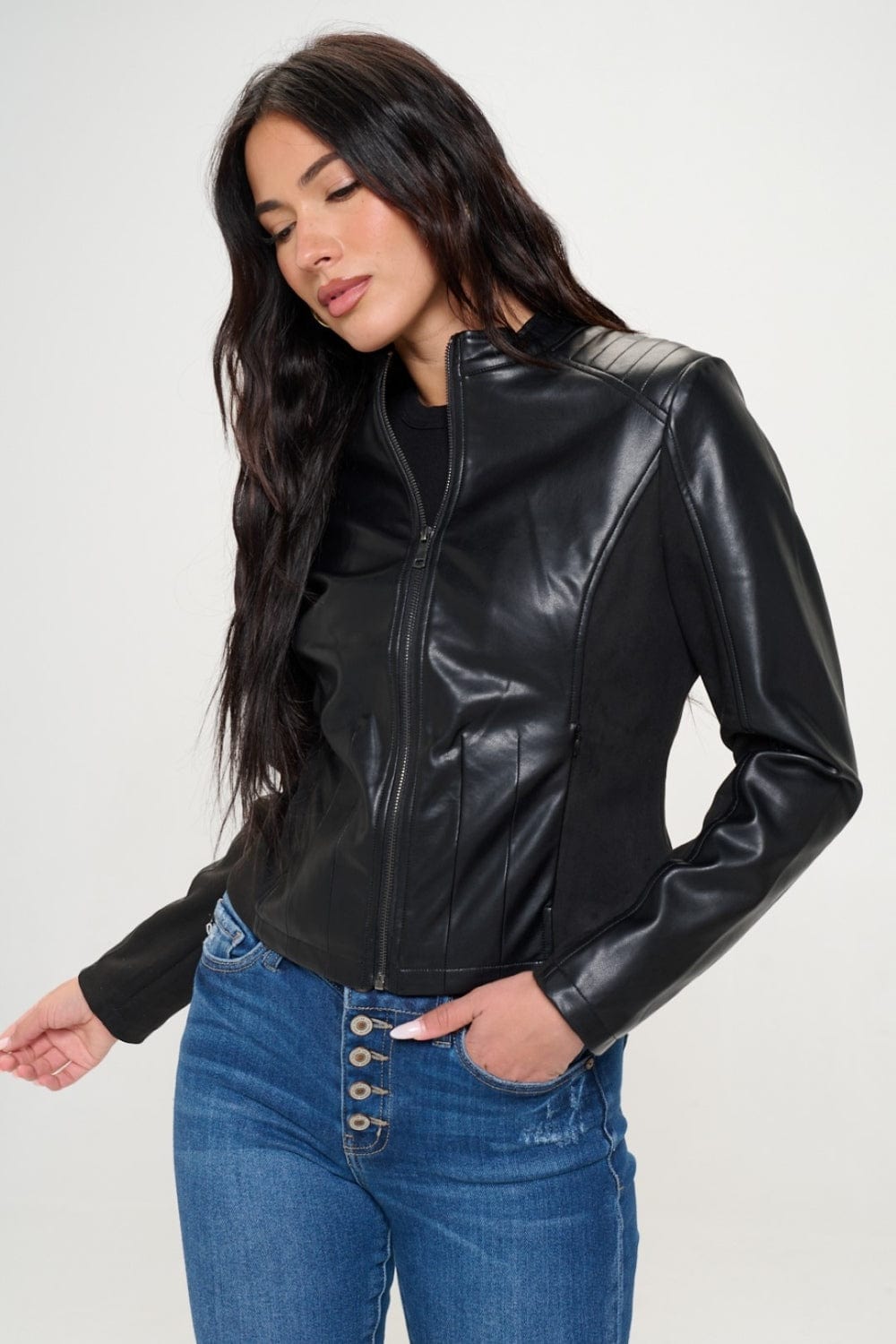 Coalition LA Zip Up Vegan Moto Jacket - Trendsi