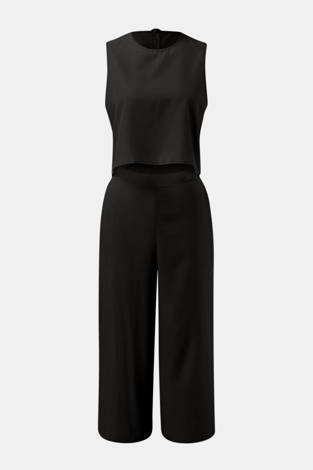 Round Neck Top and Wide Leg Pants Set Trendsi