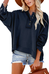 Quarter-Button Exposed Seam Dropped Shoulder Hoodie - Flyclothing LLC