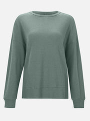 Side Slit Round Neck Long Sleeve T-Shirt