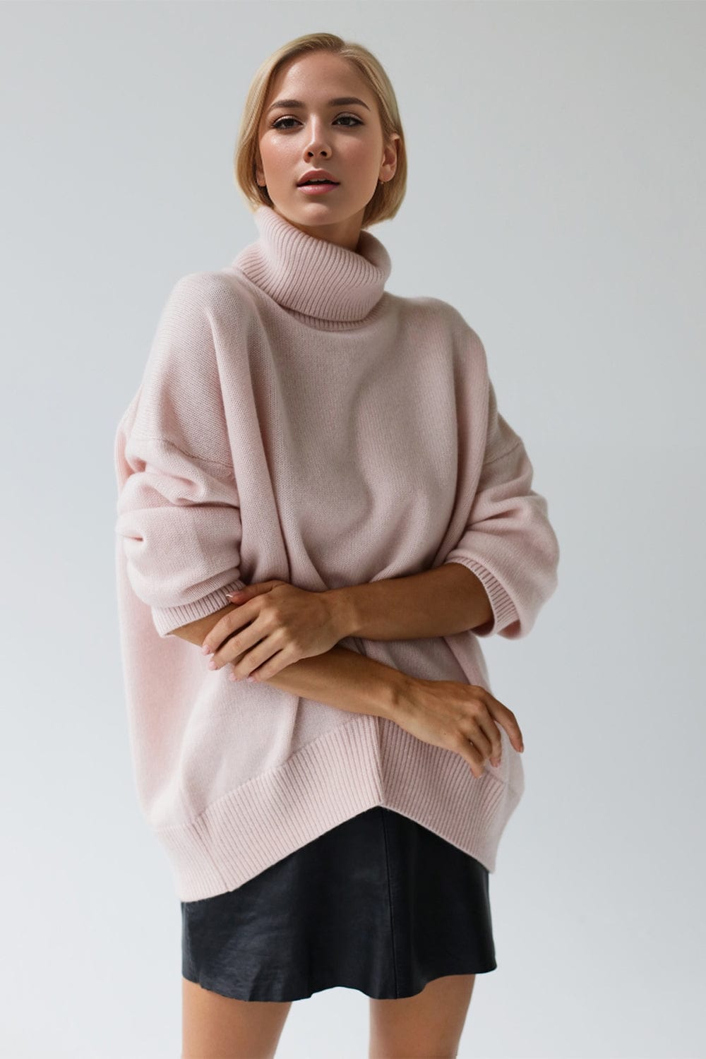 Basic Bae Turtleneck Dropped Shoulder Long Sleeve Sweater - Trendsi