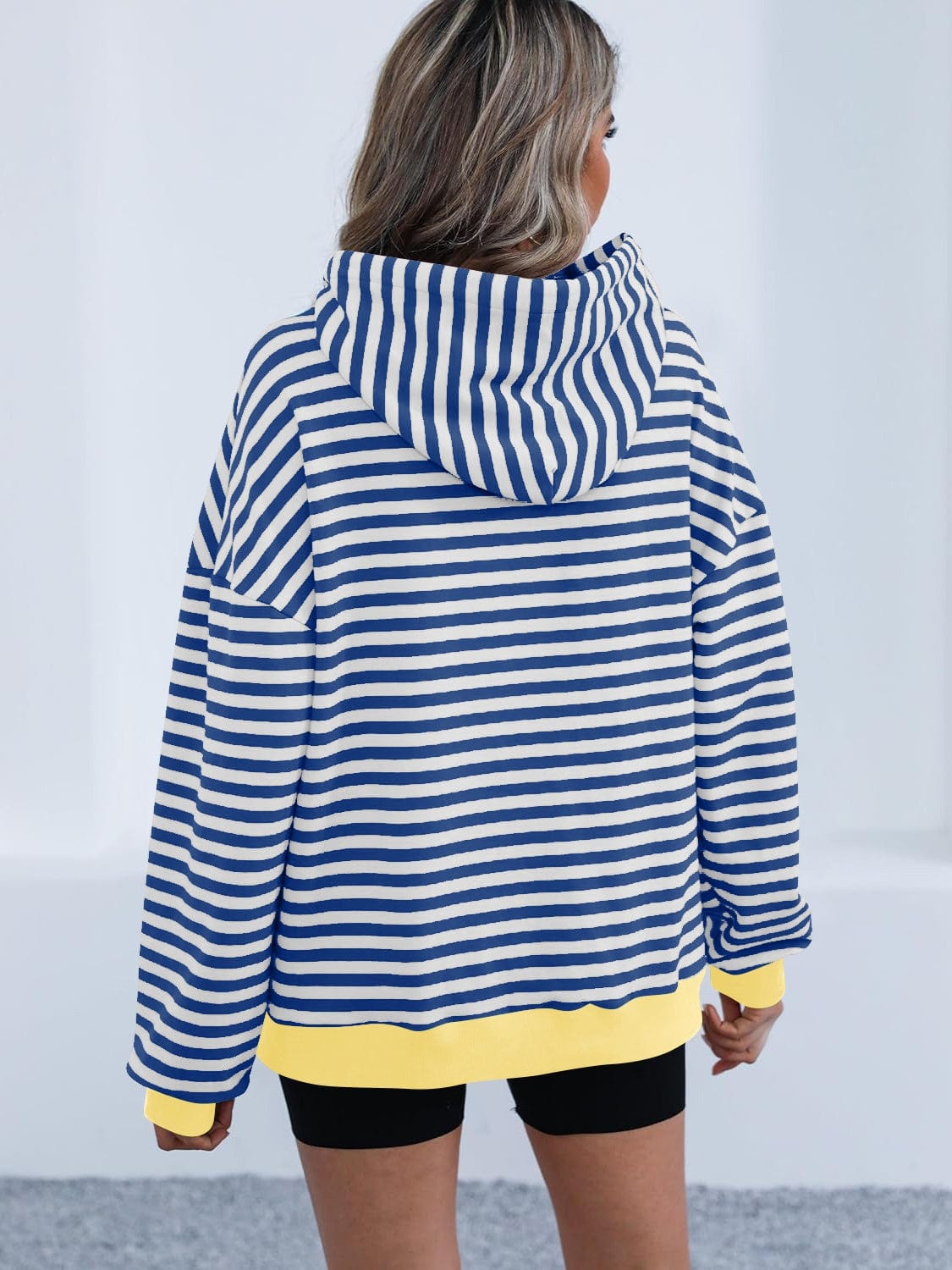 Drawstring Striped Long Sleeve Hoodie - Trendsi