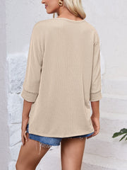 Textured Round Neck Three-Quarter Sleeve Blouse - Trendsi