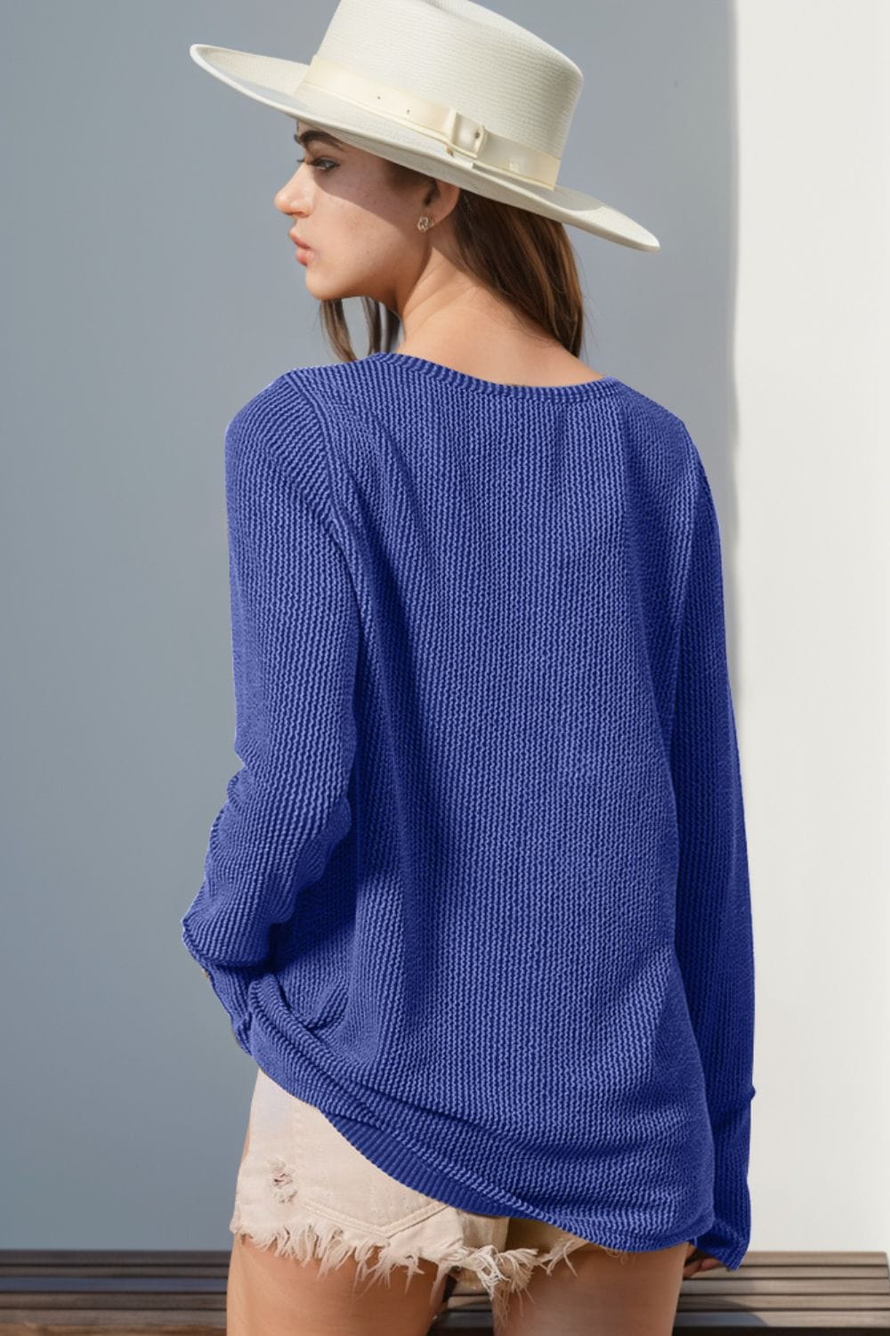 Double Take Full Size Notched Thumbhole Long Sleeve T-Shirt - Trendsi