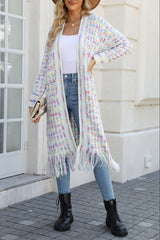 Multicolored Open Front Fringe Hem Cardigan - Flyclothing LLC