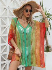 Openwork Contrast V-Neck Cover-Up Trendsi