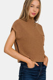 Zenana Mock Neck Short Sleeve Cropped Sweater - Flyclothing LLC