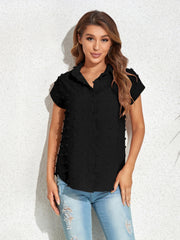 Swiss Dot Button Up Cap Sleeve Shirt - Flyclothing LLC