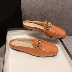 PU Leather Square Toe Flat Loafers - Trendsi