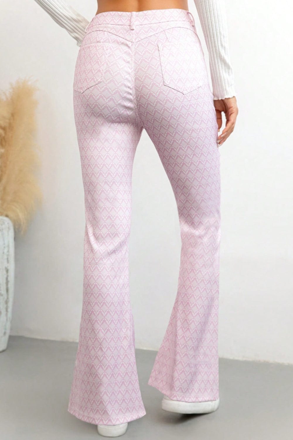 Printed High Waist Flare Pants with Pockets - Trendsi