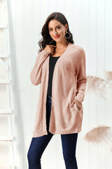 Cable-Knit Open Front Long Sleeve Cardigan - Trendsi