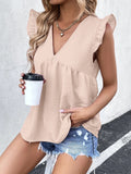 Ruffled V-Neck Cap Sleeve Blouse - Flyclothing LLC