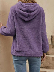 Drawstring Long Sleeve Fuzzy Hoodie - Trendsi