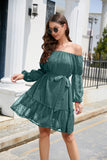 Swiss Dot Off-Shoulder Balloon Sleeve Dress - Flyclothing LLC