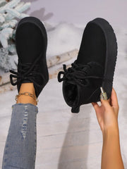 Lace Up Round Neck Platform Suede Boots - Trendsi