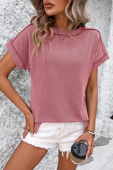 Striped Round Neck Short Sleeve T-Shirt Trendsi