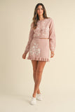 MABLE Floral Embroidered Crop Cardigan and Ruffled Mini Skirt Set - Trendsi