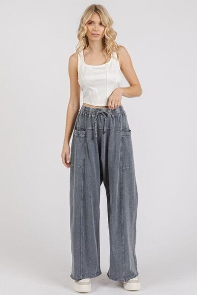 Mittoshop Mineral Wash Elastic Waist Barrel Leg Baggy Pants - Trendsi