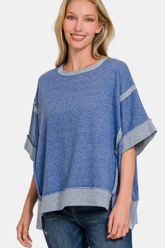 Zenana Contrast Trim Drop Shoulder T-Shirt Trendsi