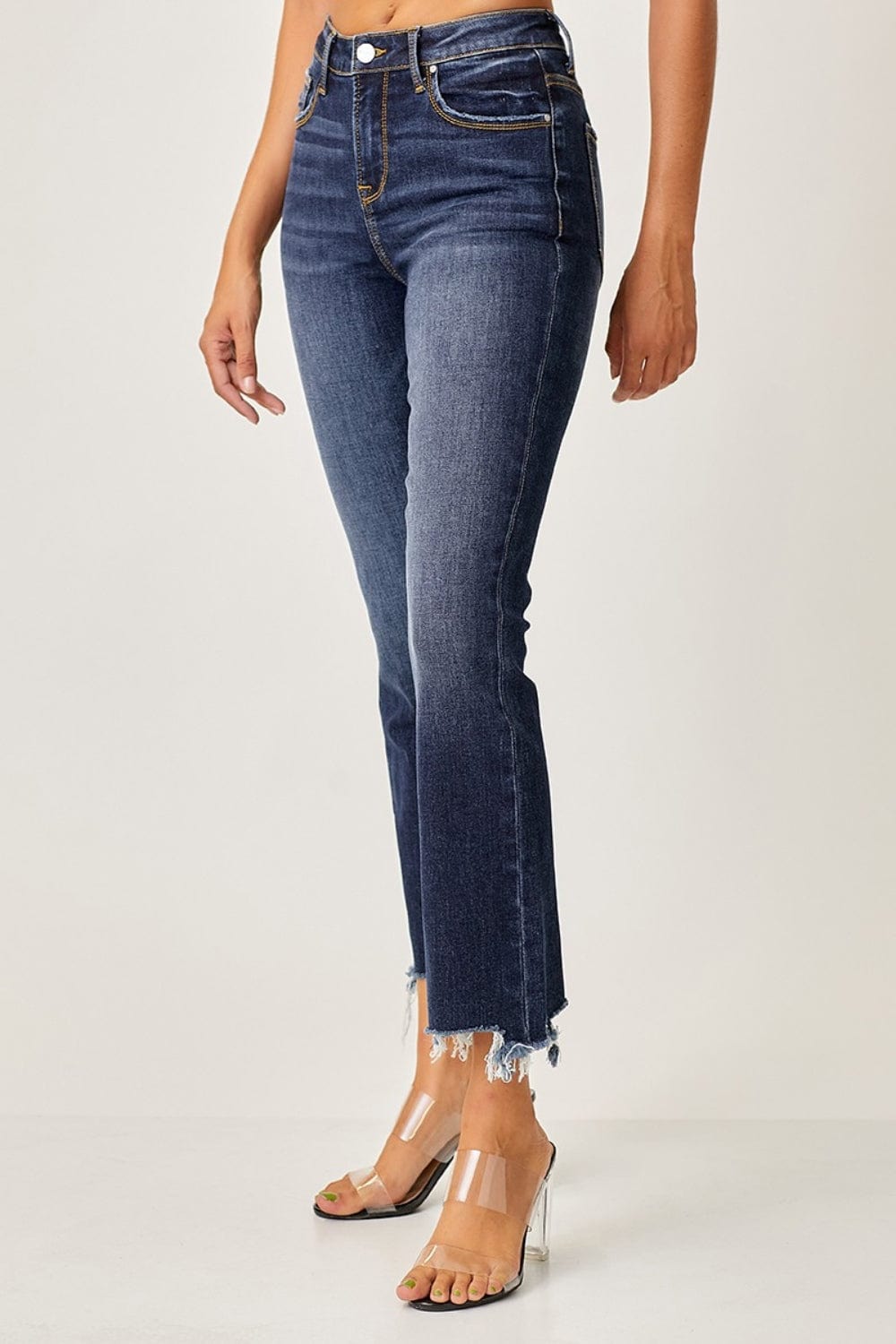 Risen Full Size Frayed Hem Cropped Straight Jeans - Trendsi