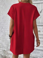 Pocketed Round Neck Short Sleeve Dress - Flyclothing LLC