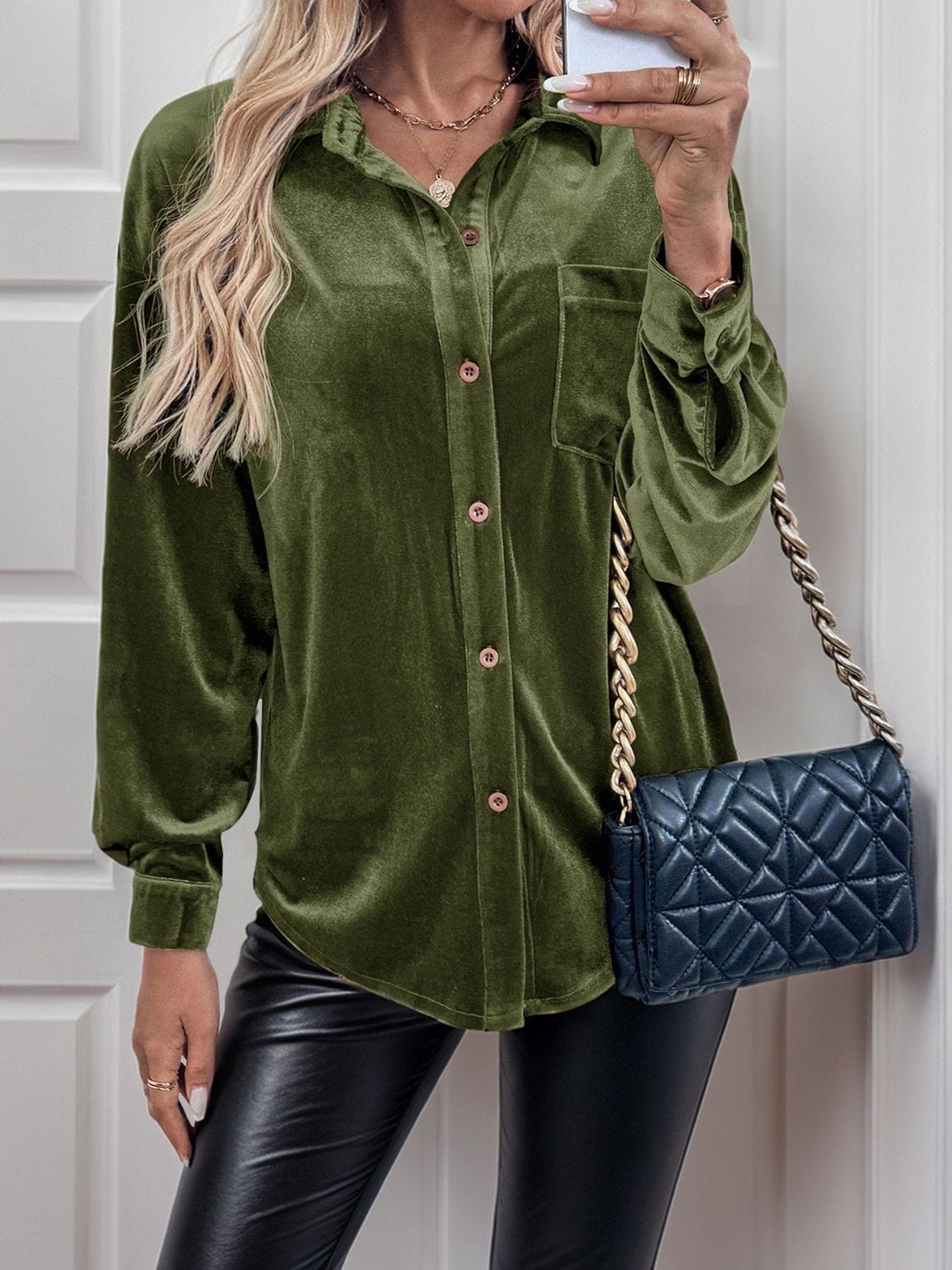 Button Up Long Sleeve Shirt - Trendsi