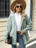 Drawstring Plaid Long Sleeve Hooded Jacket - Trendsi