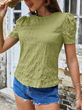 Ruched Round Neck Short Sleeve T-Shirt - Flyclothing LLC