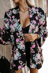 Tied Printed Collared Neck Long Sleeve Jacket - Trendsi