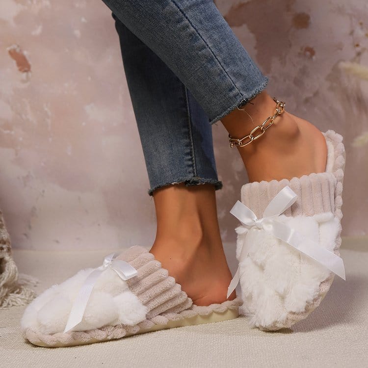 Bow Trim Contrast Slippers - Trendsi