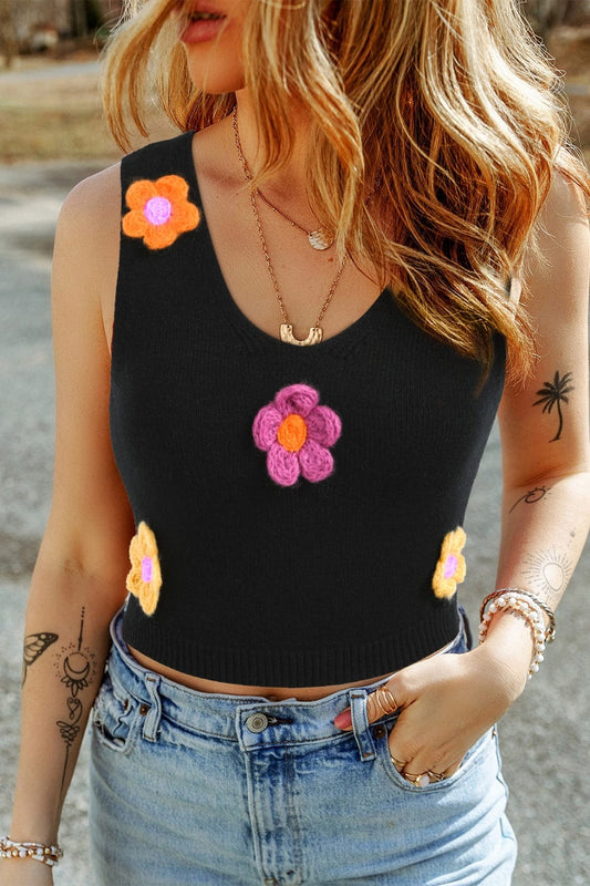 Flower Scoop Neck Knit Vest Trendsi