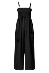 Smocked Spaghetti Strap Wide Leg Jumpsuit - Flyclothing LLC