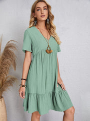 Full Size V-Neck Short Sleeve Dress - Trendsi