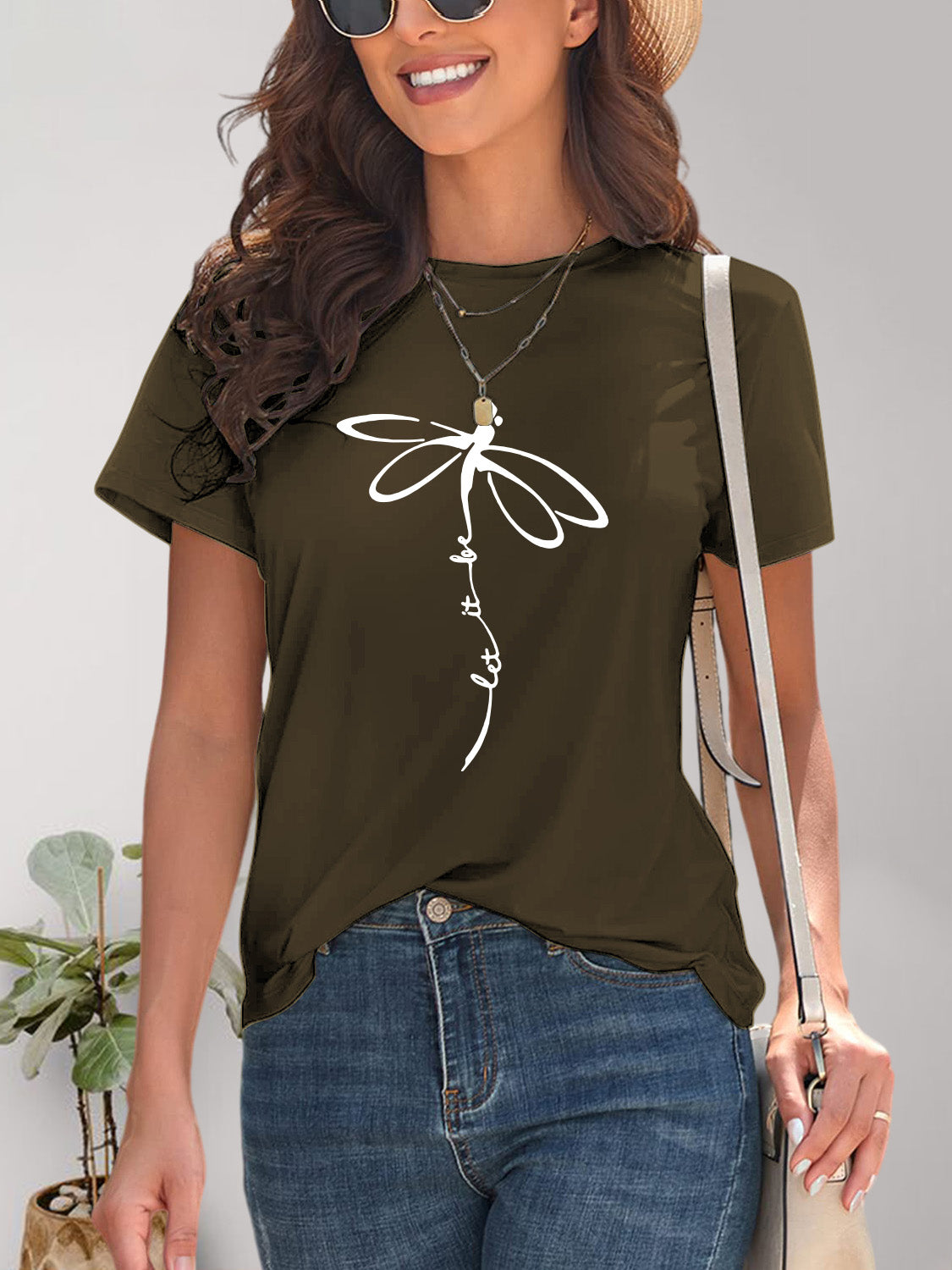 Dragonfly Graphic Round Neck Short Sleeve T-Shirt Trendsi