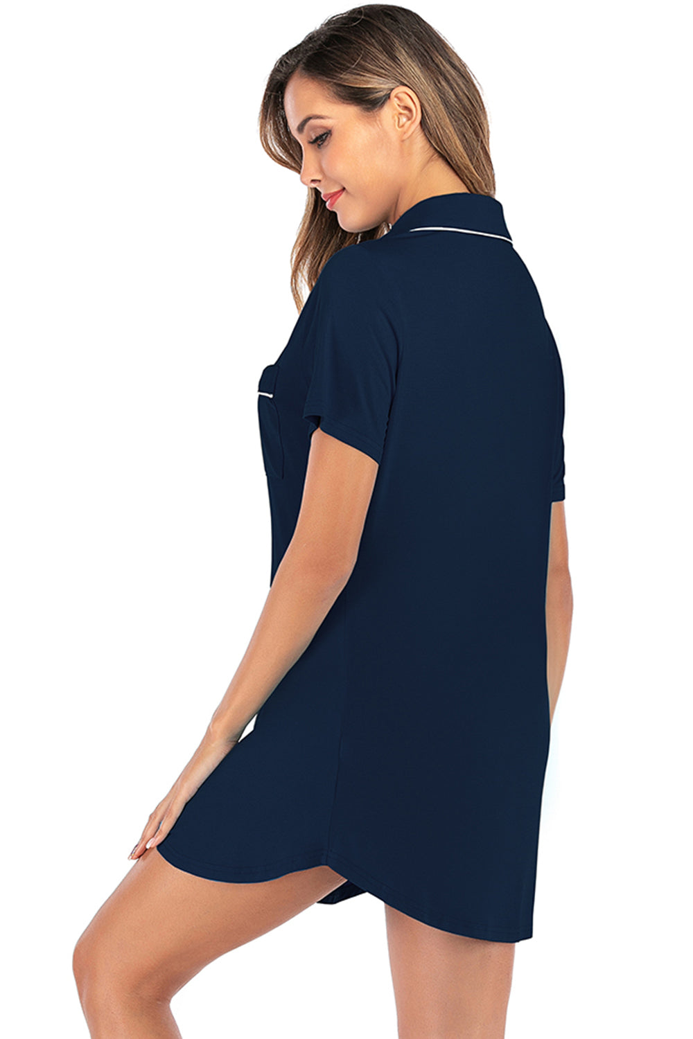 Contrast Piping Pocketed Short Sleeve Lounge Dress Trendsi