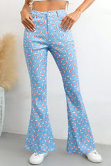 Printed High Waist Flare Pants with Pockets - Trendsi