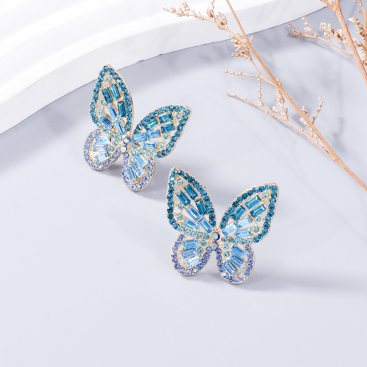 Alloy Inlaid Rhinestone Butterfly Earrings - Flyclothing LLC