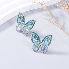 Alloy Inlaid Rhinestone Butterfly Earrings - Flyclothing LLC