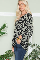 Celeste Full Size Leopard V-Neck Long Sleeve Blouse - Trendsi