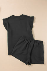 Slit Round Neck Top and Drawstring Shorts Set Trendsi