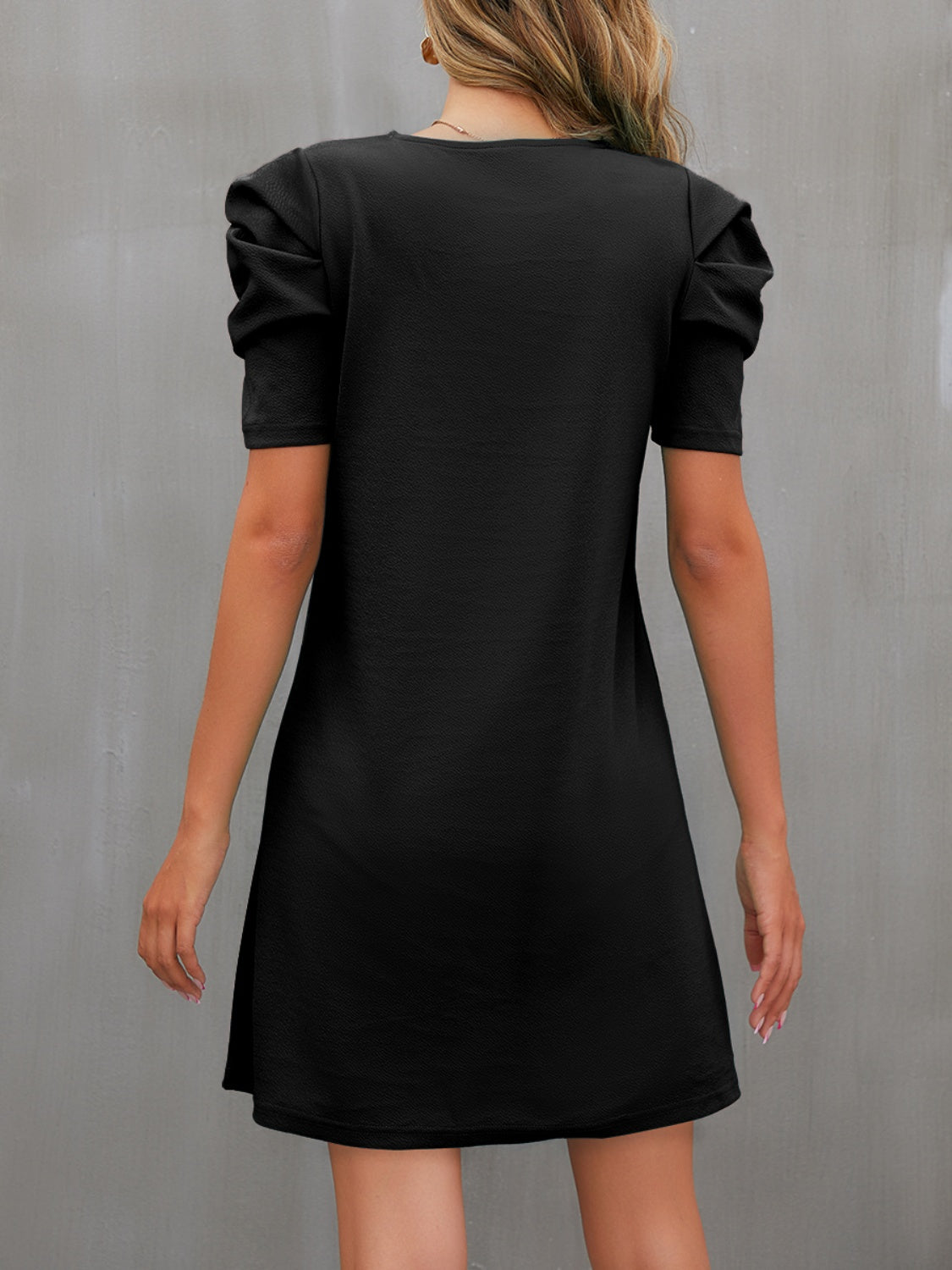 Round Neck Puff Sleeve Mini Dress - Flyclothing LLC