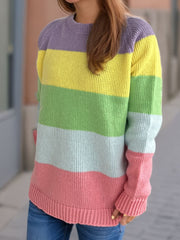 Color Block Round Neck Long Sleeve Sweater - Trendsi