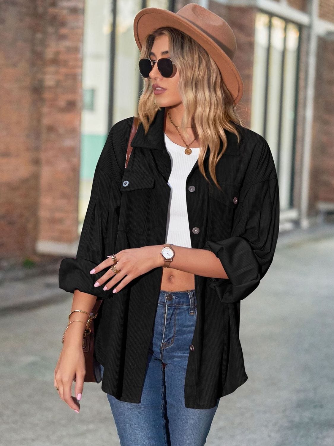 Mandy Button Up Collared Neck Long Sleeve Shirt - Trendsi